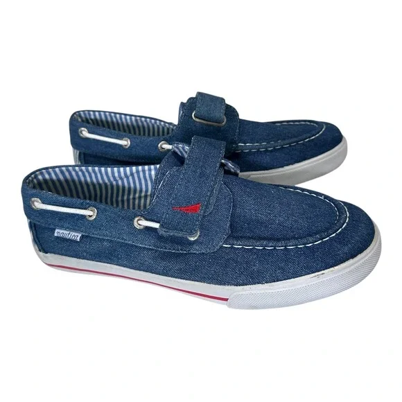 Nautica Boat Shoes Women 9 Blue Denim Hook Loop Striped Good Casual Loafers - Picture 5 of 12